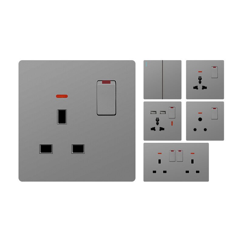 Grey British electrical plug socket and switch