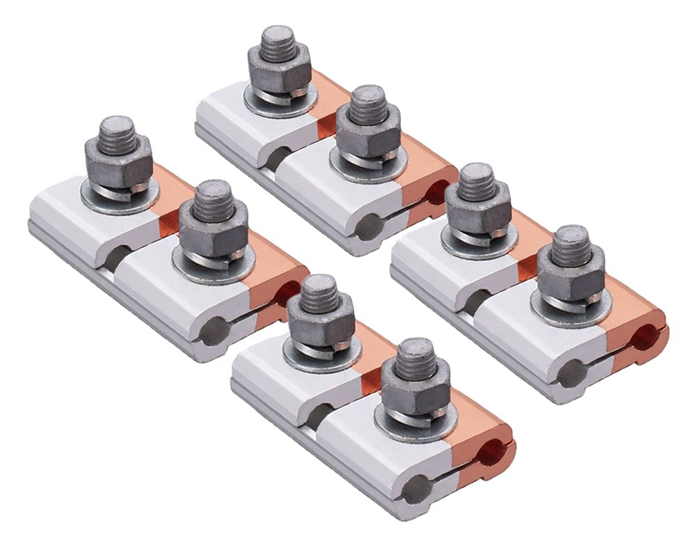 Four JBTL Parallel Groove Connectors, designed for secure electrical connections between parallel conductors
