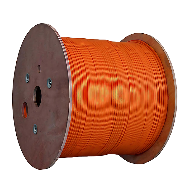 A large spool of orange GJFJBV Fiber Optic Cable