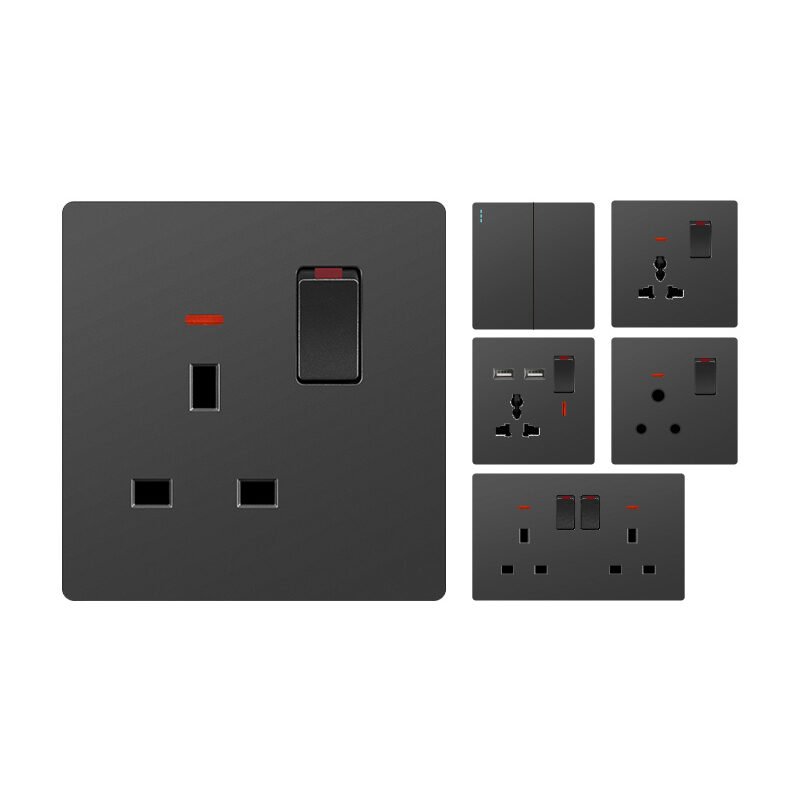 Matte black UK double socket outlet