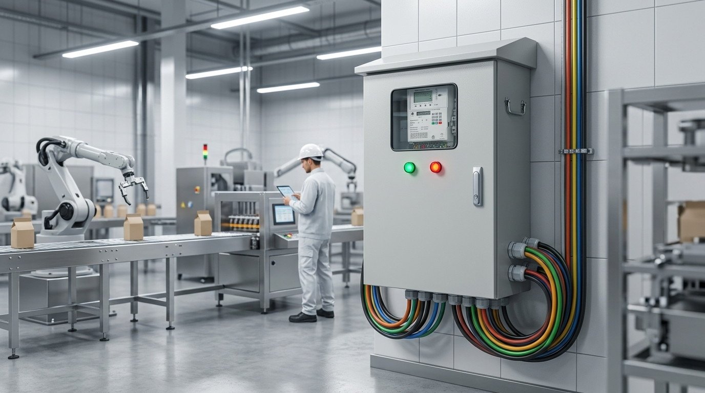 An industrial power box with FC Fast Connectors mounted in a factory