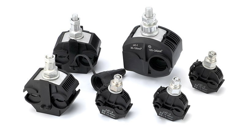 JJC Insulation Piercing Connector family set showing various sizes for low voltage overhead lines