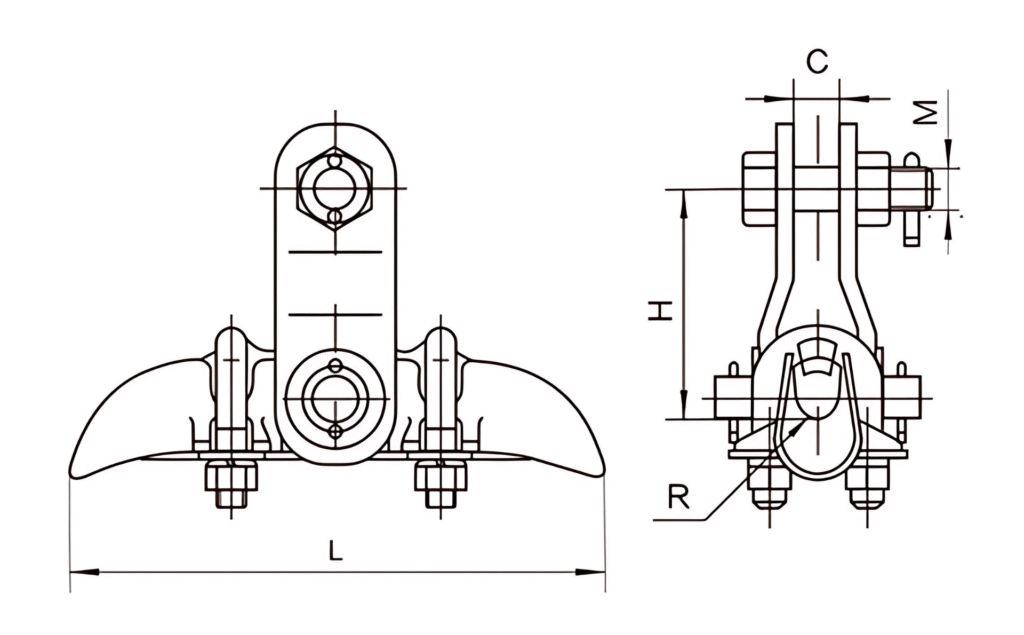 an XGU Suspension Clamp showing the dimensions