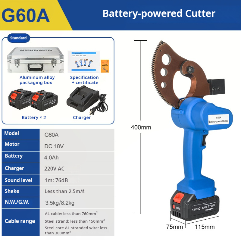18V Lithium-Ion Rechargeable Ratchet Cable Cutter for Electricians