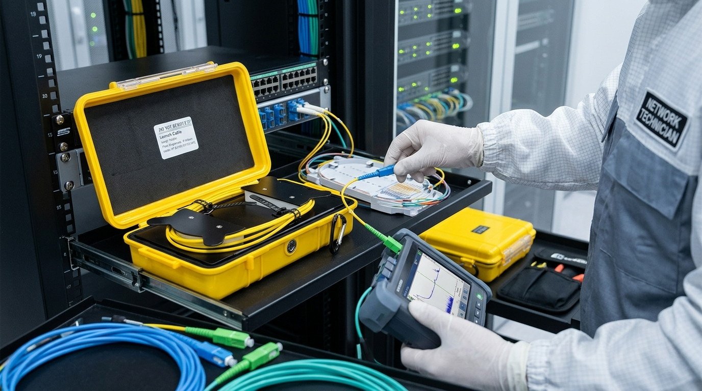 A professional OTDR Launch Cable Box with SCAPC and SCUPC connectors for fiber optic testing