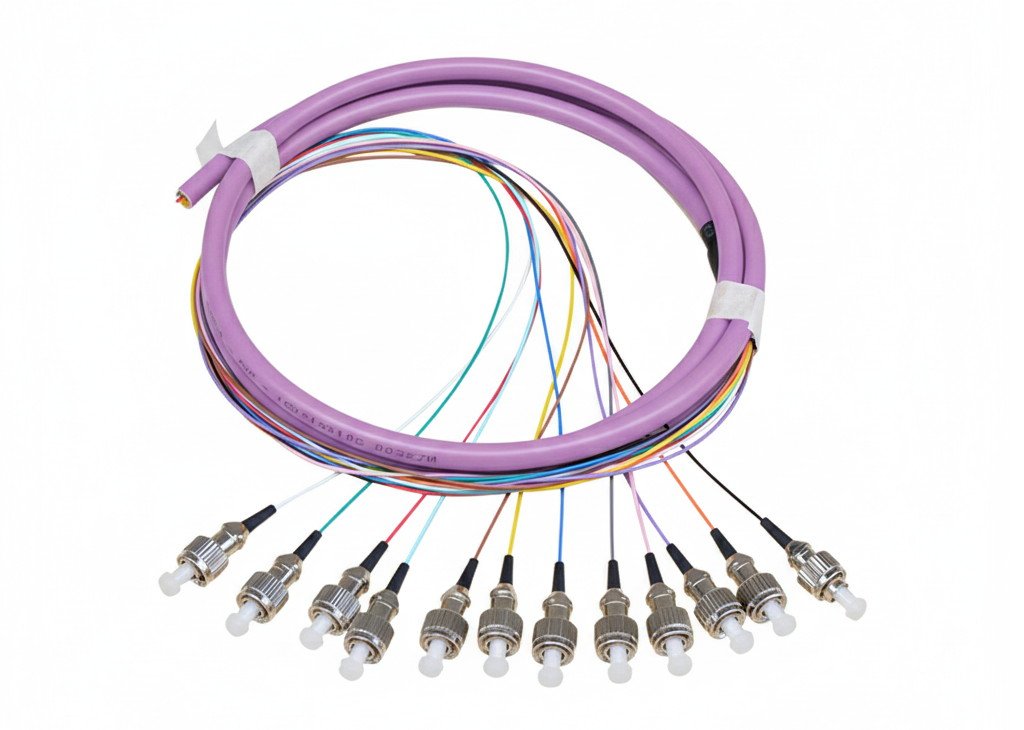 OM4 12 Cores ST Fanout Pigtail with purple jacket