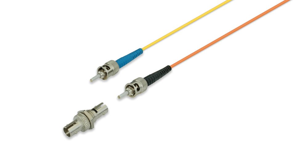 ST Fiber Optic Adaptor connecting two ST fiber optic cables