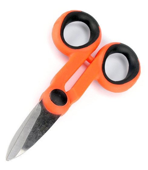 A pair of EPCOM Fiber Optic Kevlar Shear with orange and black ergon