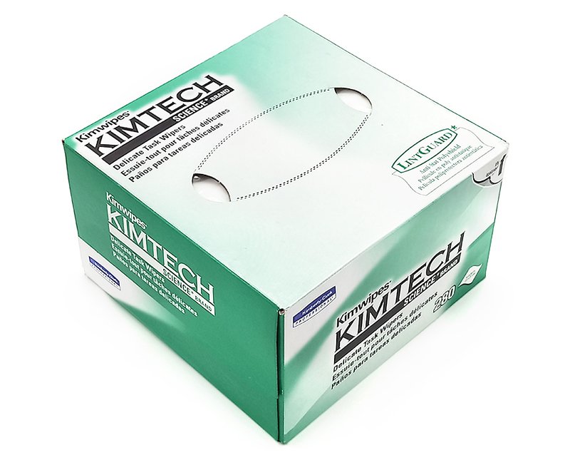 Kimwipes Fiber Optic Cleaning Wipes in a pop-up dispenser box