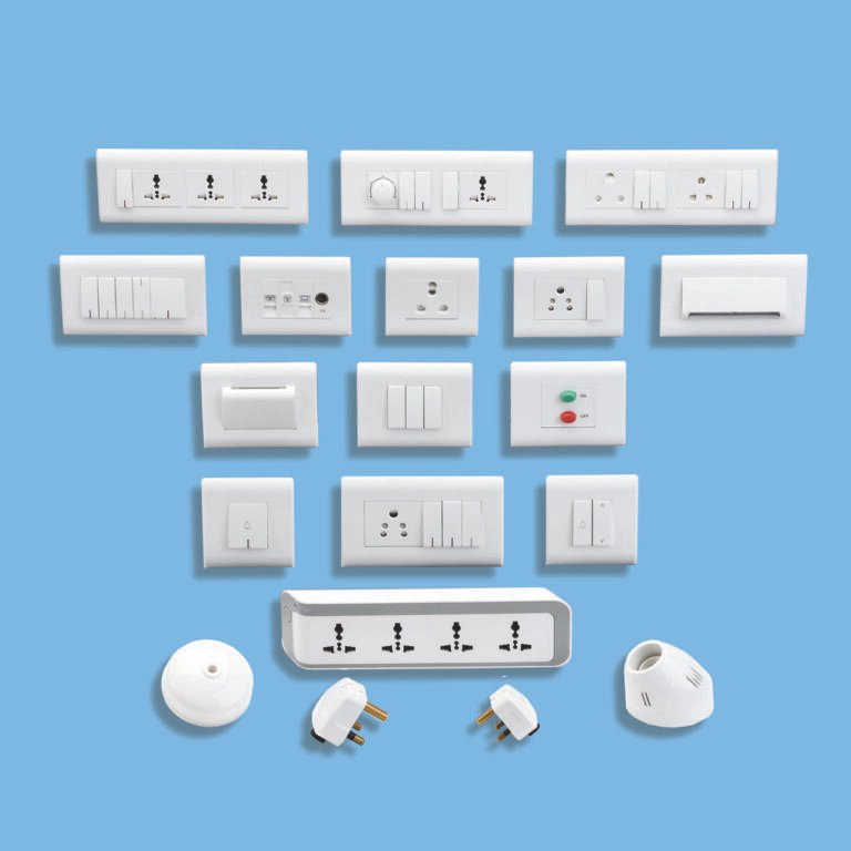 various white electrical switches and sockets