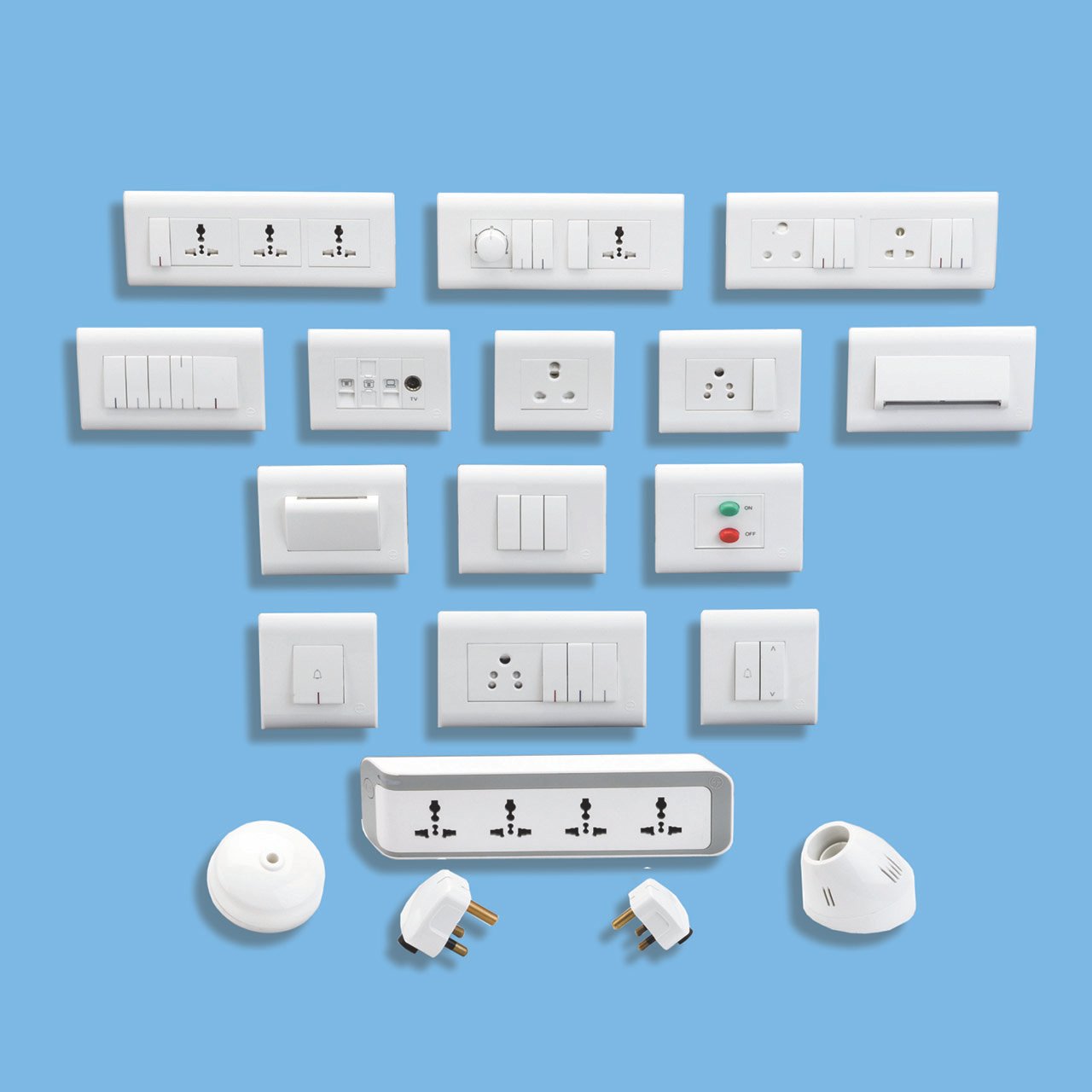 various white electrical switches and sockets
