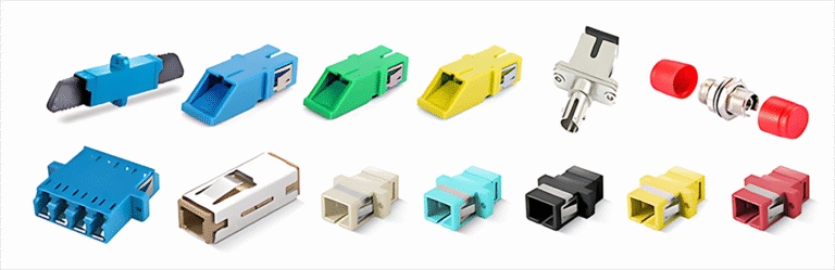 a variety of fiber optic adaptors, including LC, SC, ST, and FC types