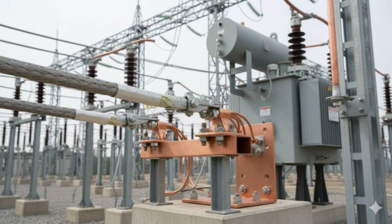 large Electrical Terminal Clamps on a high-voltage electrical connection