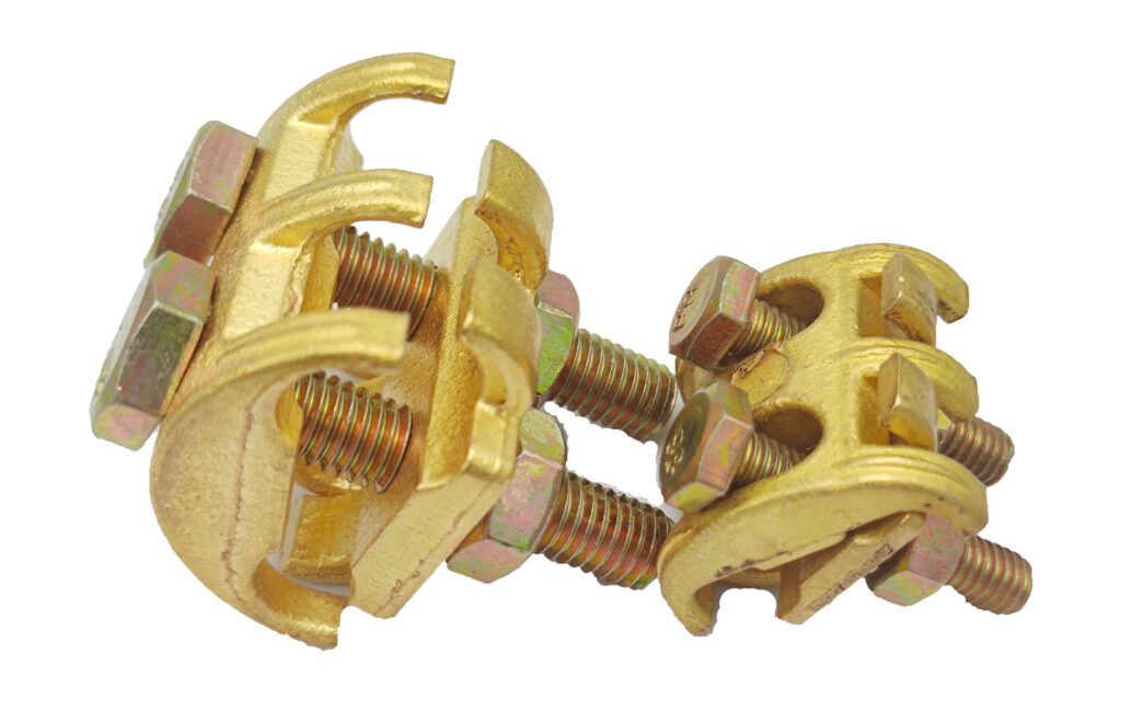 Brass Parallel Groove Connector with heavy-duty bolts and nuts for electrical wire clamping